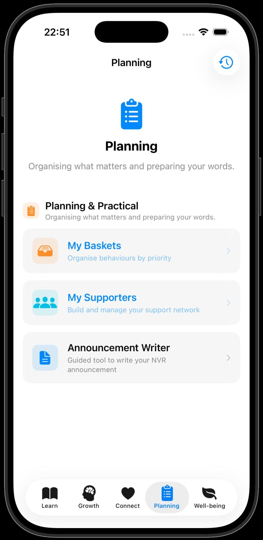 Planning tab with my baskets, my supporters and the announcement writer